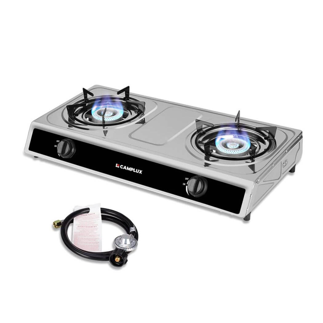 Camplux Réchaud de camping 2 brûleurs 19 600 BTU, cuisinière à gaz en acier inoxydable avec allumage automatique