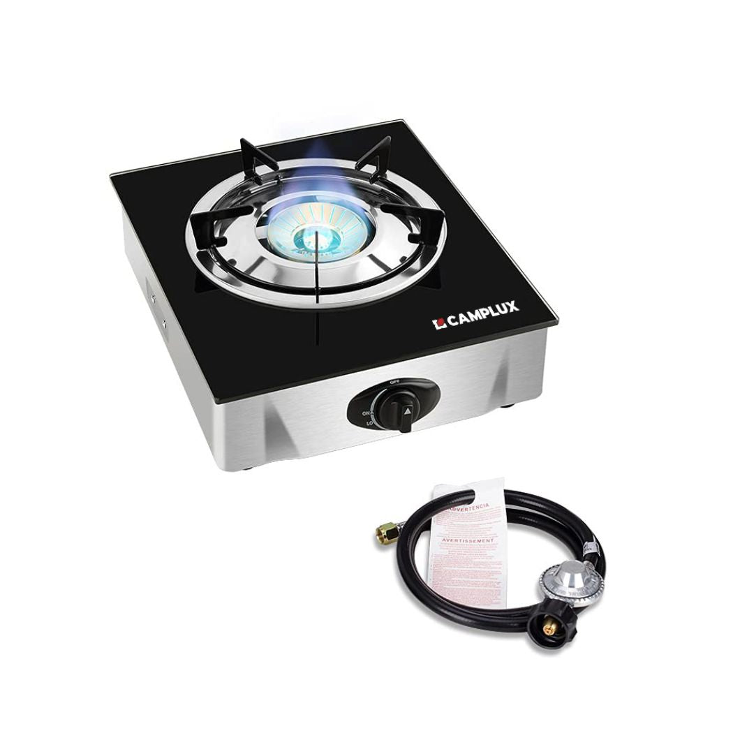 Poêle au propane Camplux avec allumage automatique, poêles au propane à brûleur unique 9 500 BTU, table de cuisson à gaz en verre trempé
