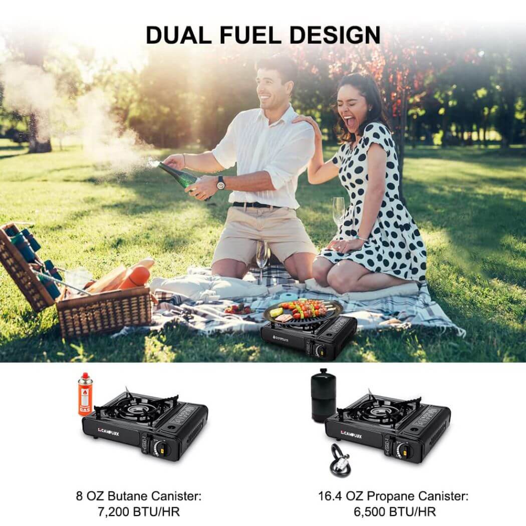 Camplux Réchaud bi-carburant propane et butane avec étui de transport, réchauds de camping portables avec certification CSA