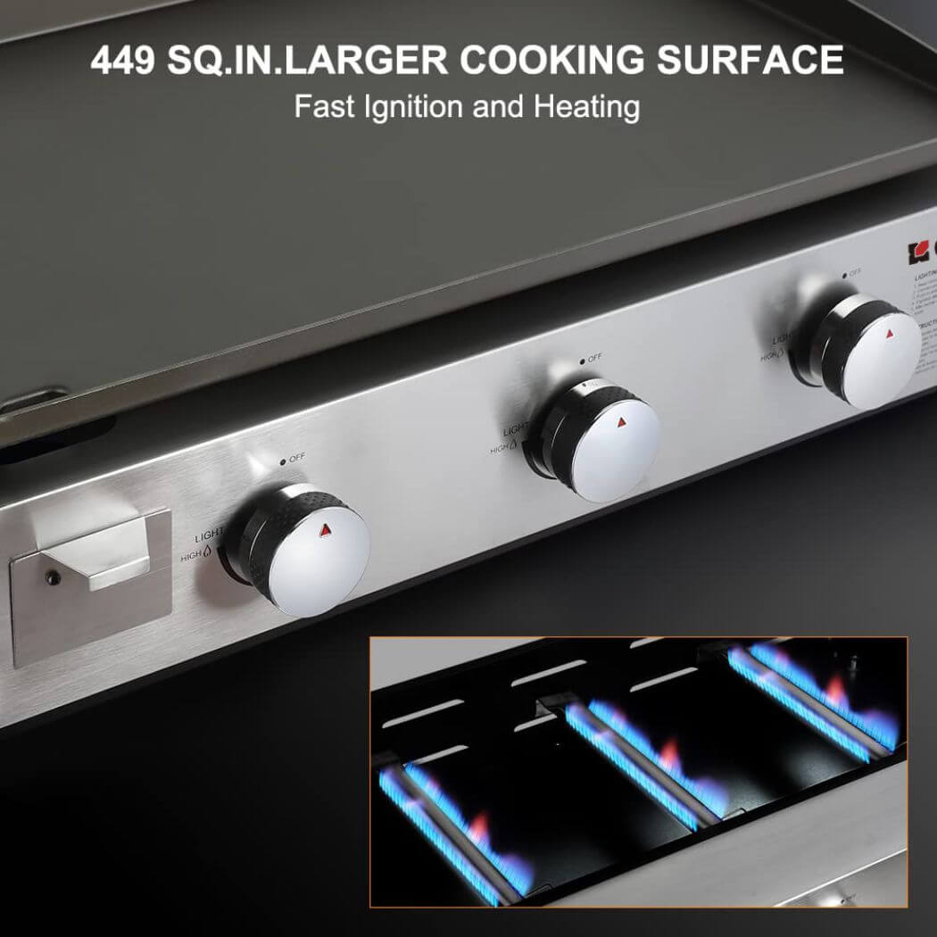 Camplux Plaque de cuisson à gaz d'extérieur Combo 3 brûleurs, camping et hayon 33 000 BTU avec connecteur LP 20 LB