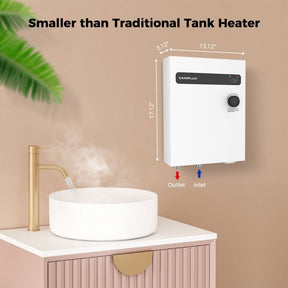 A enfficient water heater, smaller than the traditional ones, suitable for limited spaces and energy-efficient.