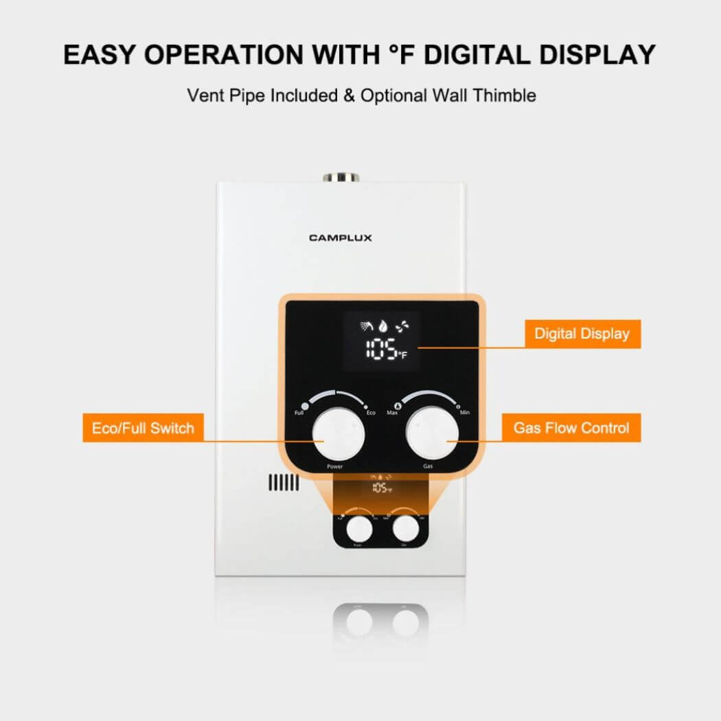 Easy-to-use digital display for intelligent heating operation system with adjustable knobs for desired temperature.