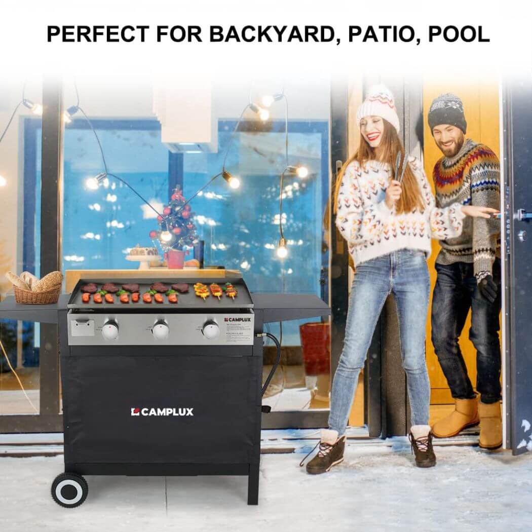 Camplux Plaque de cuisson à gaz d'extérieur Combo 3 brûleurs, camping et hayon 33 000 BTU avec connecteur LP 20 LB