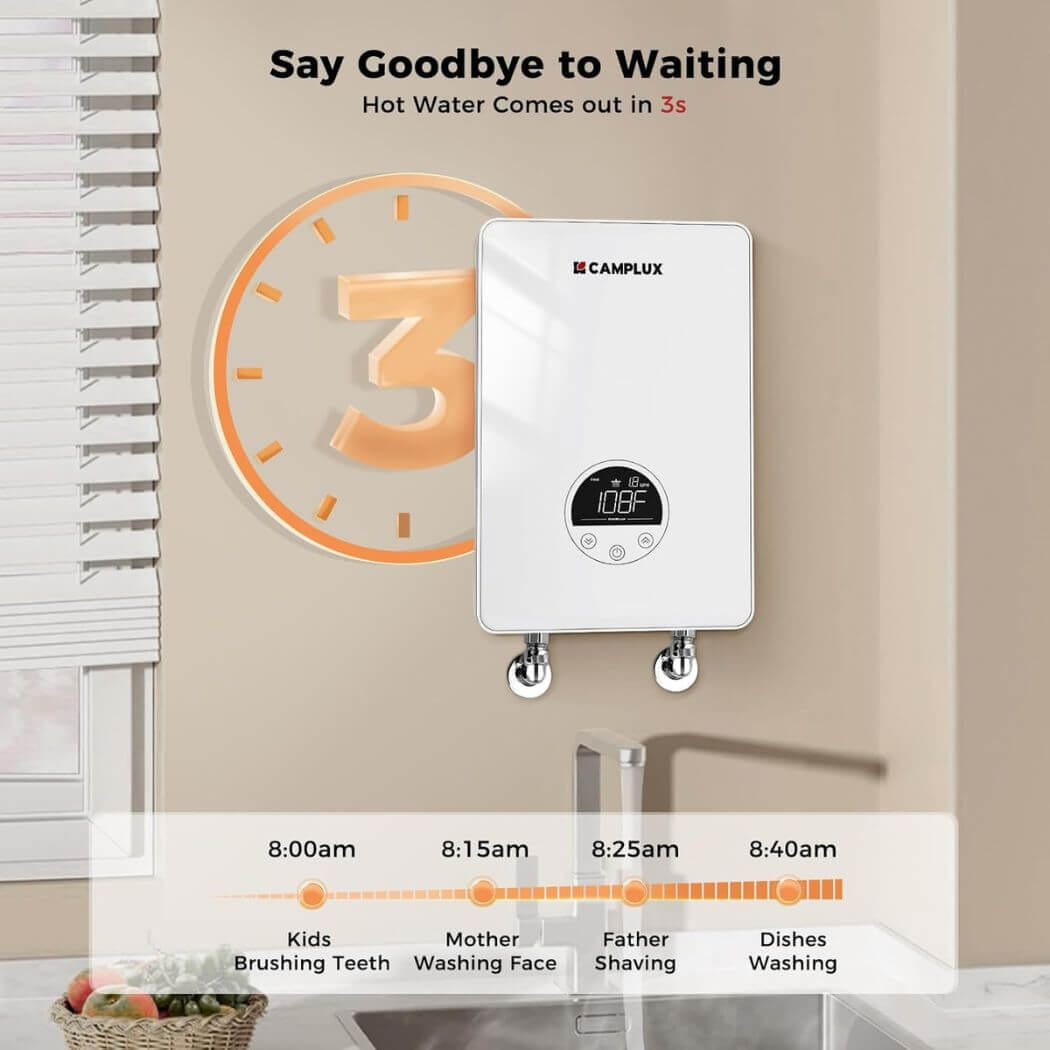 Camplux Electric Point of Use Tankless Hot Water Heater, 4.5kW at 110~120V