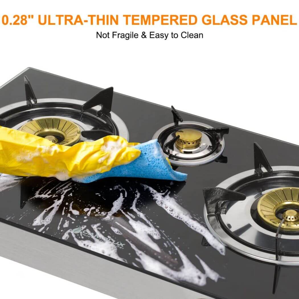 Tragbare Kocher aus gehärtetem Glas mit 21.600 BTU und 3 Brennern für Camping