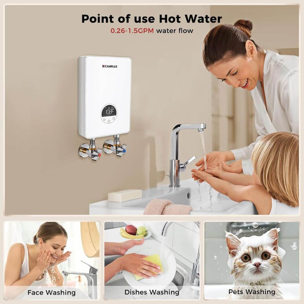 Camplux Electric Point of Use Tankless Hot Water Heater, 4.5kW at 110~120V