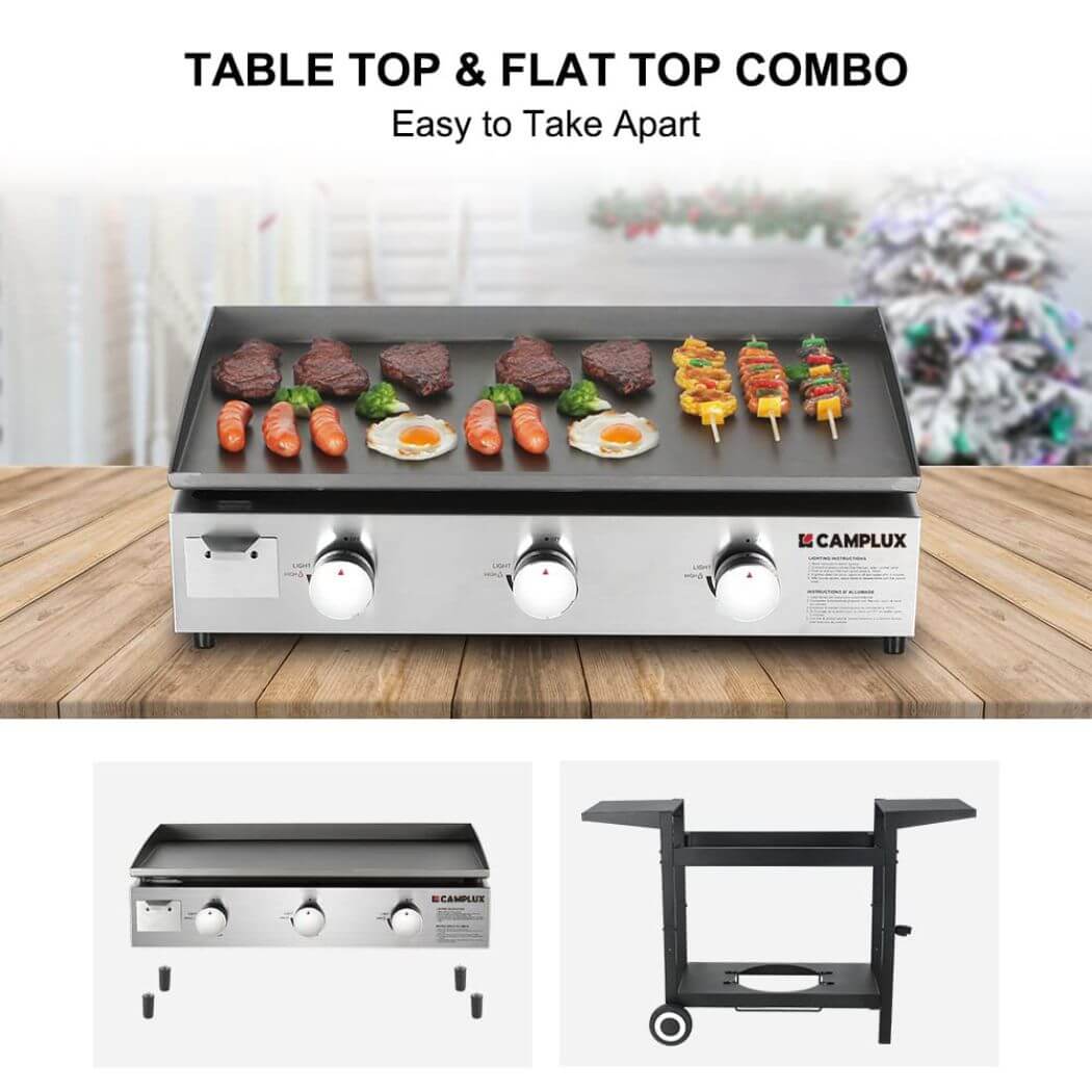 Camplux Plaque de cuisson à gaz d'extérieur Combo 3 brûleurs, camping et hayon 33 000 BTU avec connecteur LP 20 LB