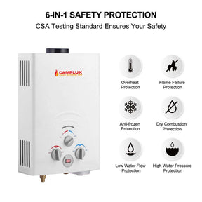 6-in-1 safety protection ensures your safety while having hot shower by Camplux portable water heater.