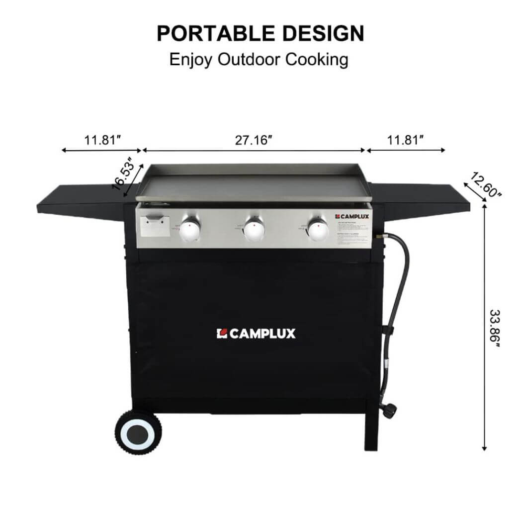 Camplux Plaque de cuisson à gaz d'extérieur Combo 3 brûleurs, camping et hayon 33 000 BTU avec connecteur LP 20 LB