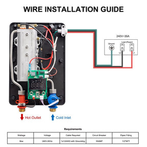 A diagram showing the electrical connections and wiring layout for a water heater.