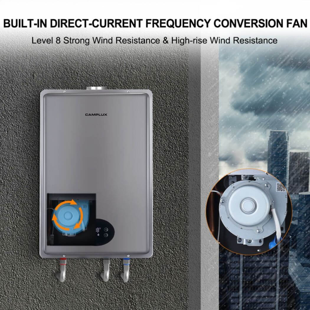 Water heater with DC frequency converter: Efficiently heats water using direct current technology.