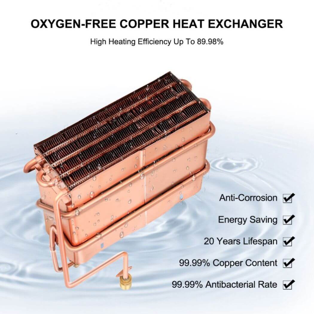 camplux using premium high-purity oxygen-free copper heat exchangers for a long lifespan and high heating efficiency.