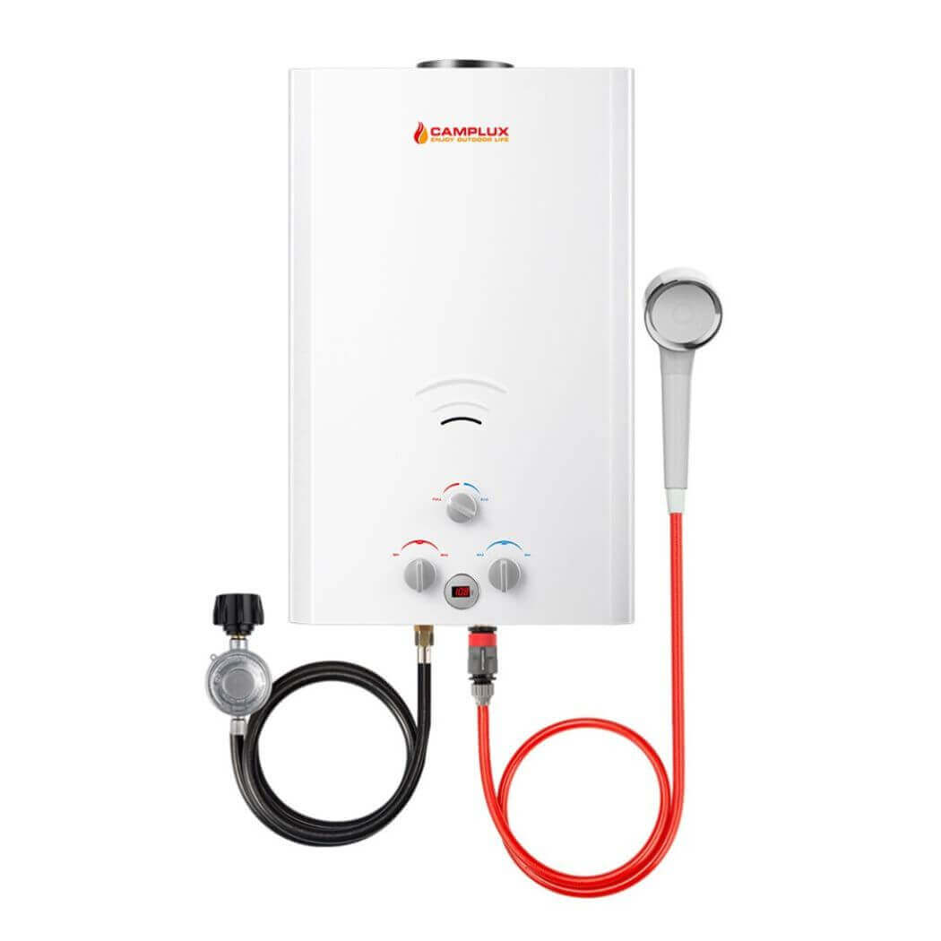 Propane Portable Tankless Water Heater Outdoor, Camplux 2.64 GPM Instant  Hot Camping Showers with 3.3 GPM Water Pump & Pipe Strainer