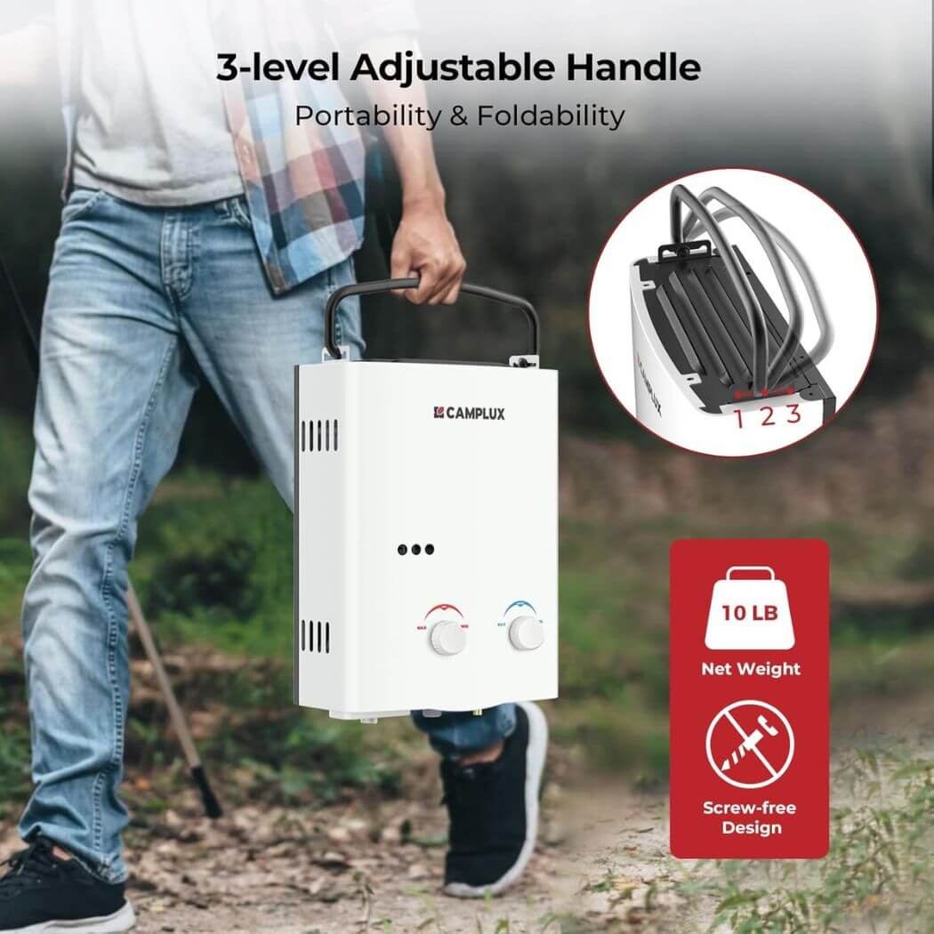 Chauffe-eau portatif extérieur sans réservoir au propane Camplux 5L 1,32 GPM - Blanc