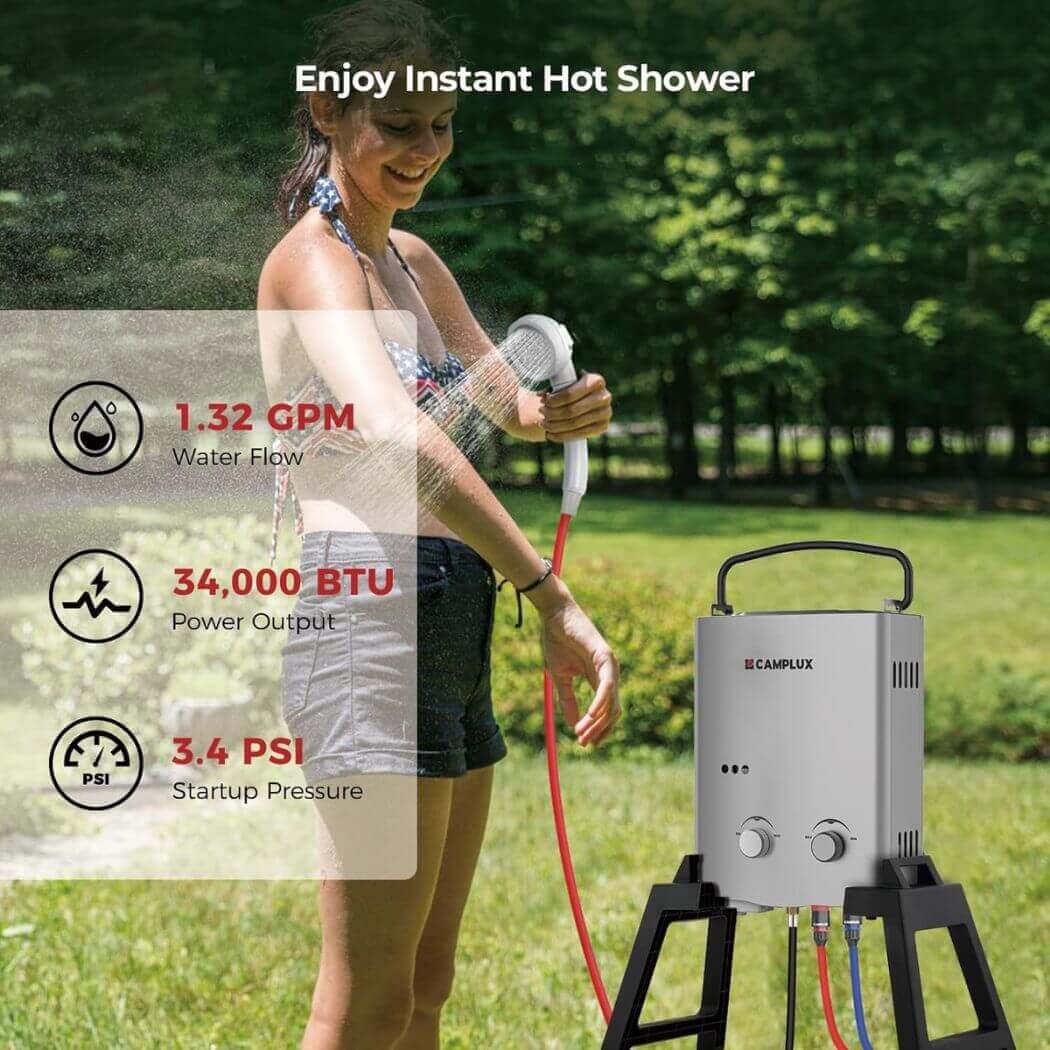 Camplux AY132GMAX Portable Propane Water Heater, Pump Stand Kit