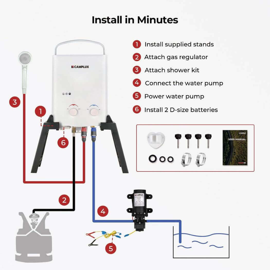 Camplux AY132MAX Portable Propane Water Heater, Pump Stand Kit