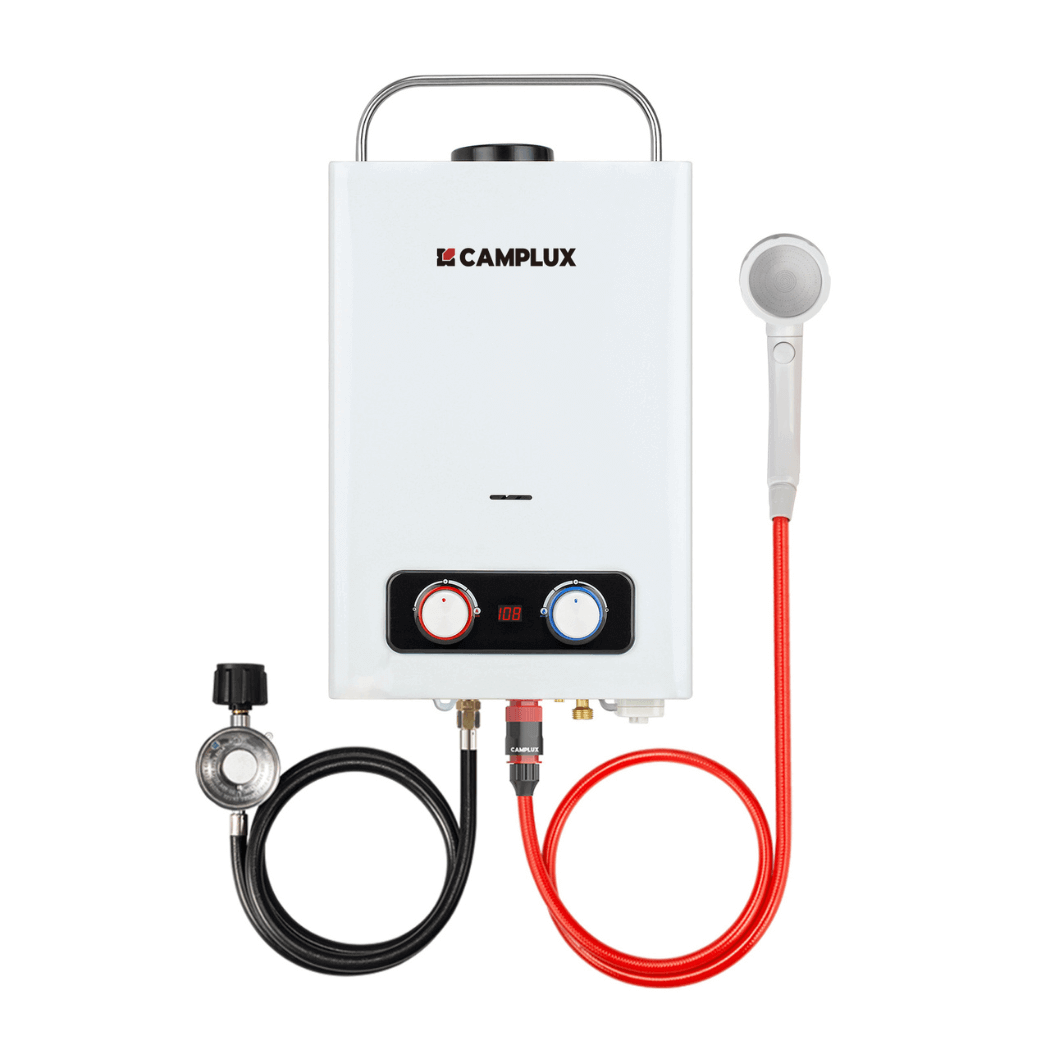 Tragbarer Warmwasserbereiter, Camplux 1,58 GPM Durchlauferhitzer, Camping-Warmwasserbereiter, Propan-Dusche, Weiß