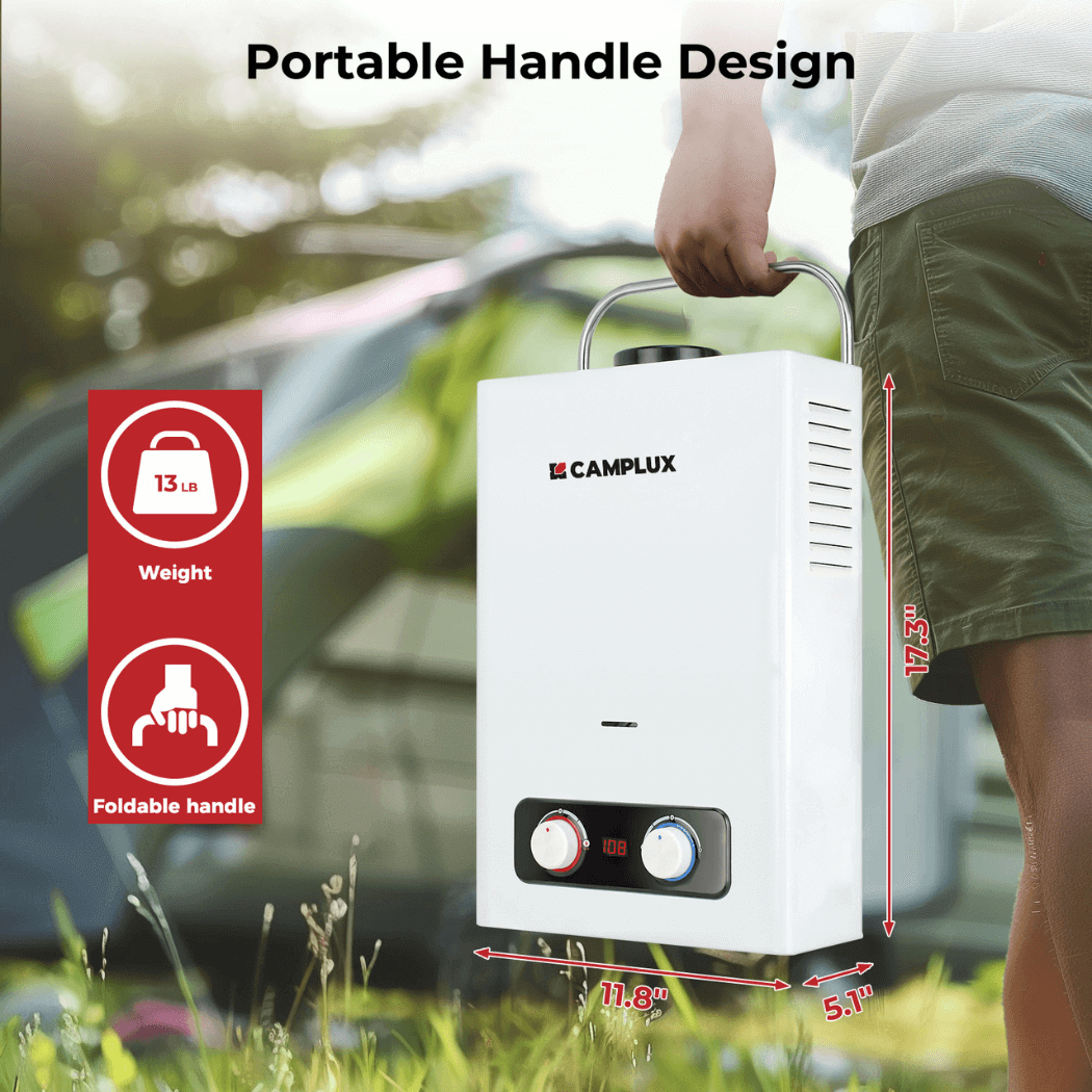 Chauffe-eau portatif sans réservoir, chauffe-eau extérieur au propane Camplux 1,58 GPM avec capuchon de pluie S/S