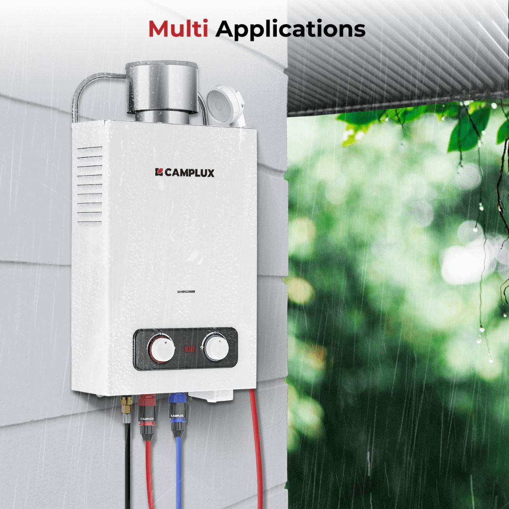 Chauffe-eau portatif sans réservoir, chauffe-eau extérieur au propane Camplux 1,58 GPM avec capuchon de pluie S/S