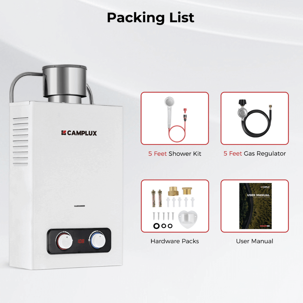 Chauffe-eau portatif sans réservoir, chauffe-eau extérieur au propane Camplux 1,58 GPM avec capuchon de pluie S/S