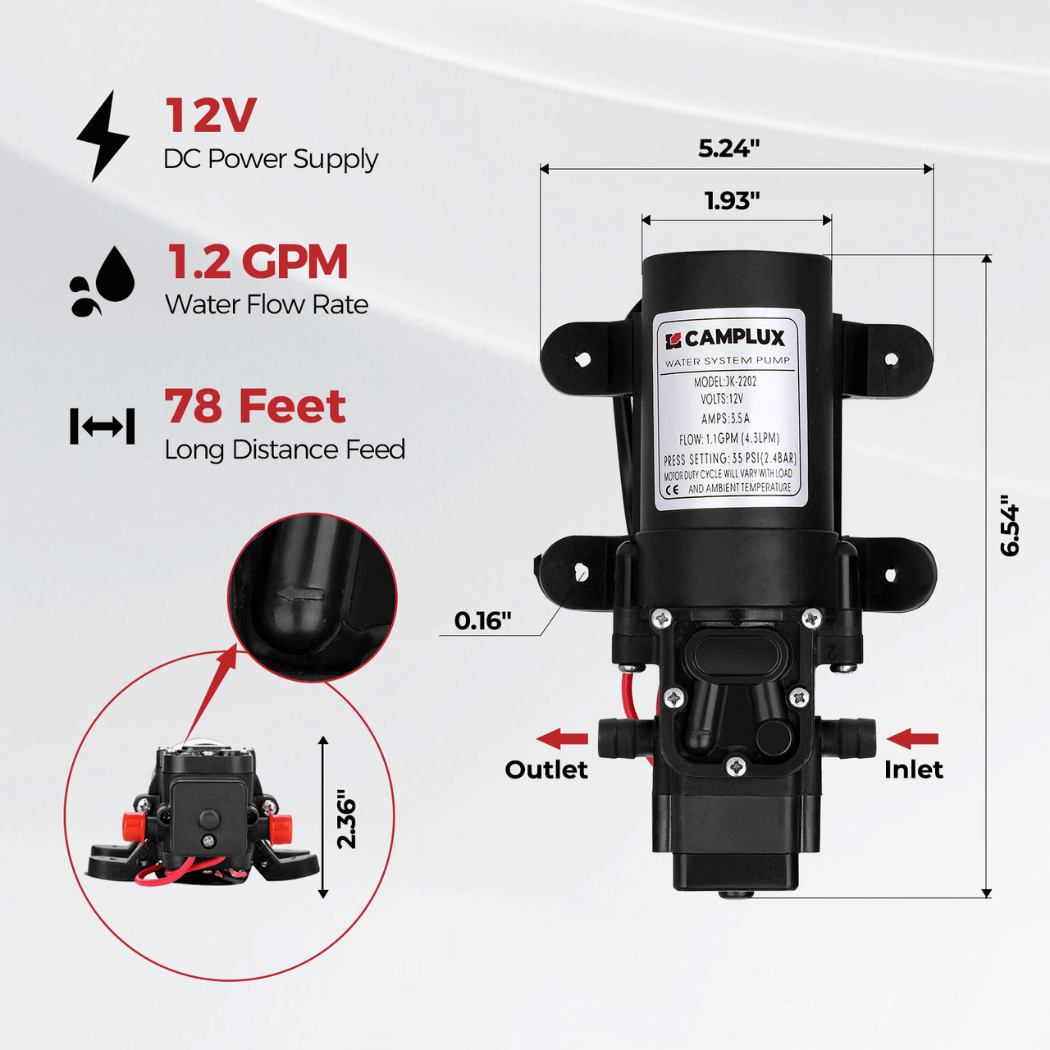 Chauffe-eau portatif extérieur sans réservoir au propane Camplux Pro 6L 1,58 GPM avec pompe à eau 1,2 GPM