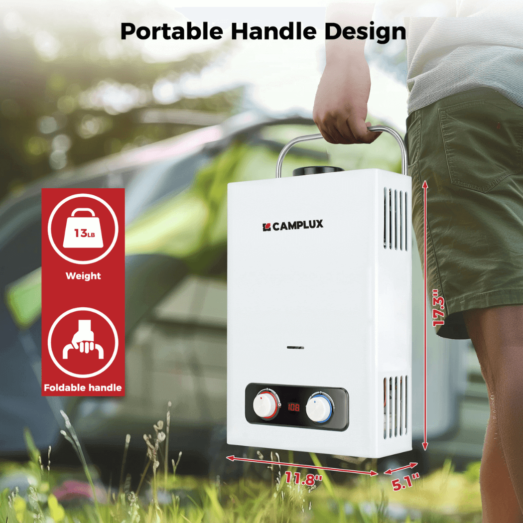 Chauffe-eau portatif extérieur sans réservoir au propane Camplux Pro 6L 1,58 GPM avec pompe à eau 1,2 GPM