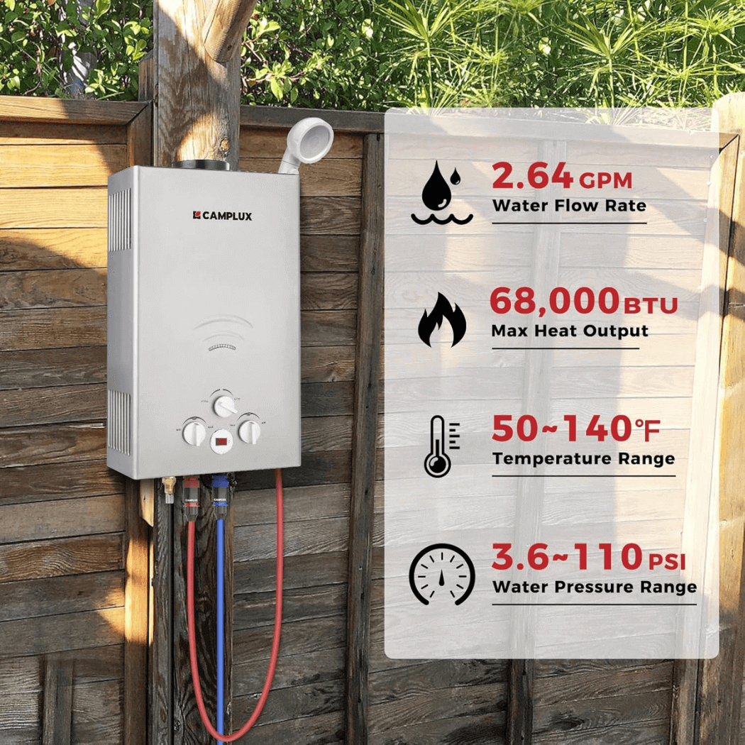Tragbarer Propan-Durchlauferhitzer, Camplux 2,64 GPM On Demand Camping-Gas-Warmwasserbereiter, Grau