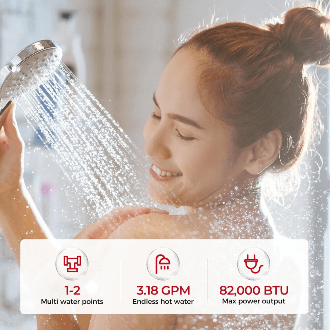 Chauffe-eau à gaz instantané sans réservoir d'intérieur Camplux 3,18 GPM | Noir