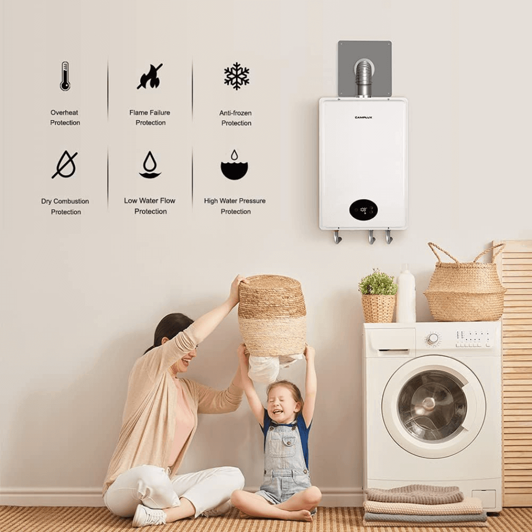 Tankless Gas Water Heater, Camplux On Demand Instant Hot Water Heaters Gas Indoor, 6.86 GPM, 120V AC, White