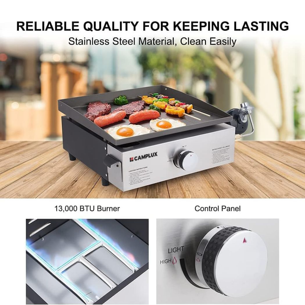 Camplux Plaques de cuisson portatives d'extérieur pour camping-car, camping et hayon - 17 pouces 13 000 BTU