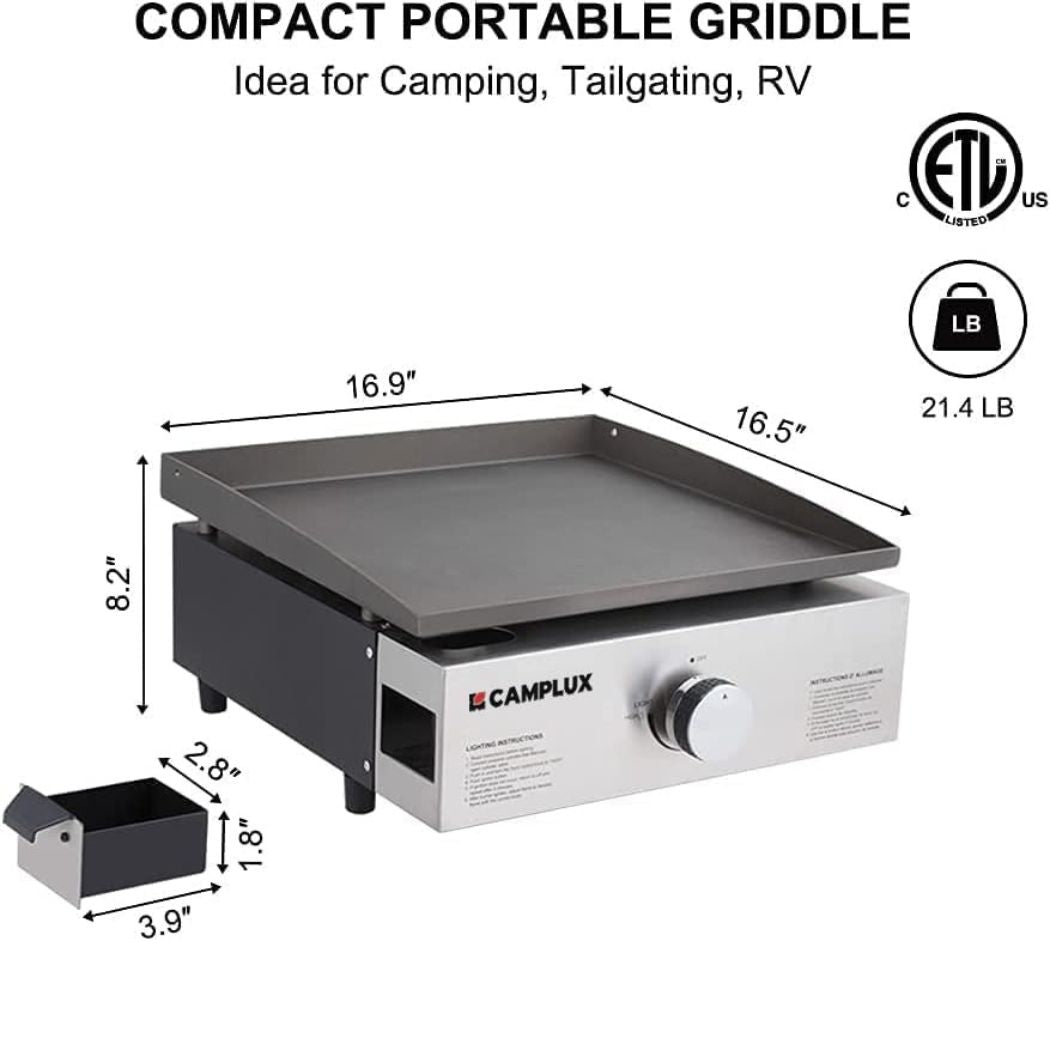 Camplux Plaques de cuisson portatives d'extérieur pour camping-car, camping et hayon - 17 pouces 13 000 BTU
