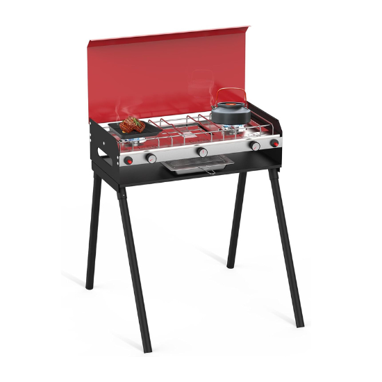 Camplux Propane Camping Stove 2 Burners & 1 Grill, 15000 BTU Auto-Ignition