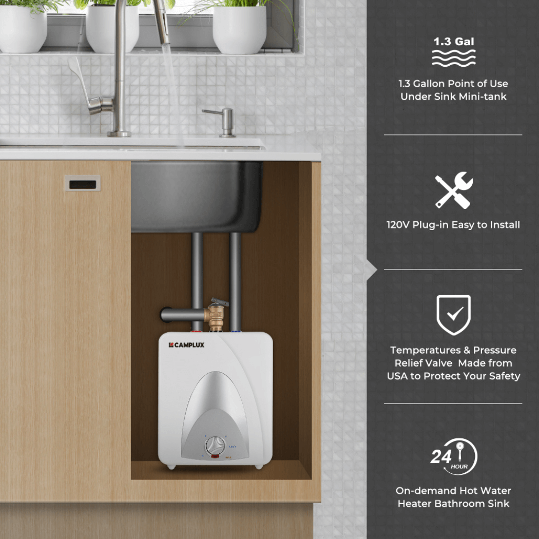 Chauffe-eau électrique au point d'utilisation avec mini-réservoir Camplux 120 V - 1,3 gallon