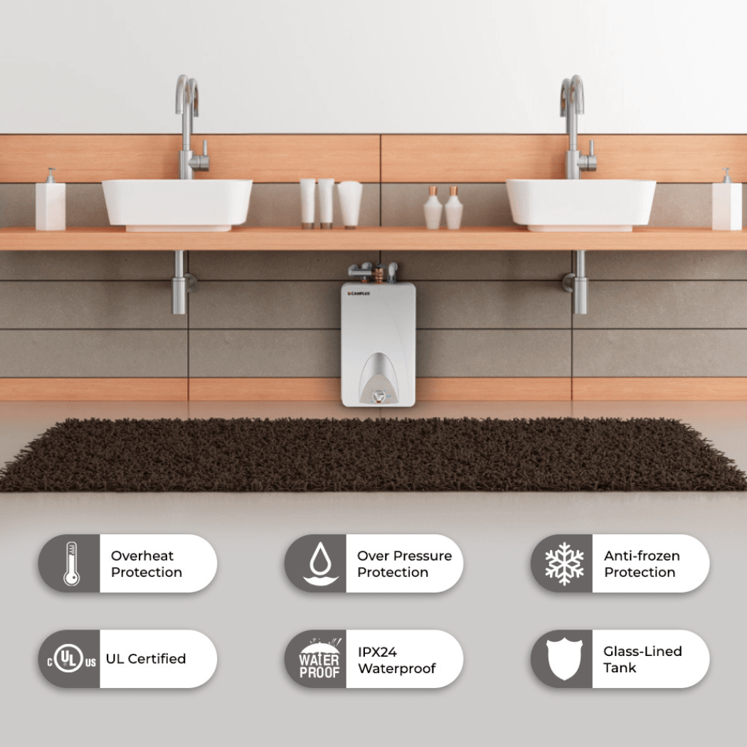 Camplux Elektrischer Mini-Tank-Point-of-Use-Warmwasserbereiter 120 V – 4,0 Gallonen