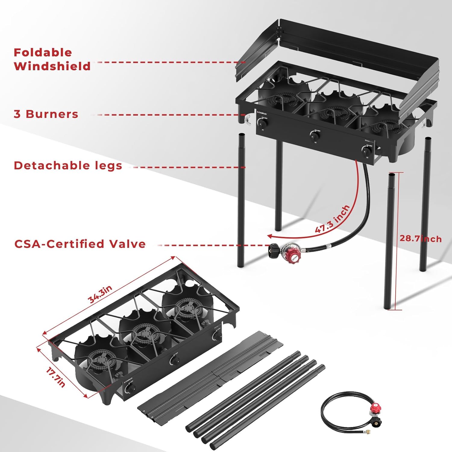 CAMPLUX 225,000 BTU 3 Burner Camping Stove