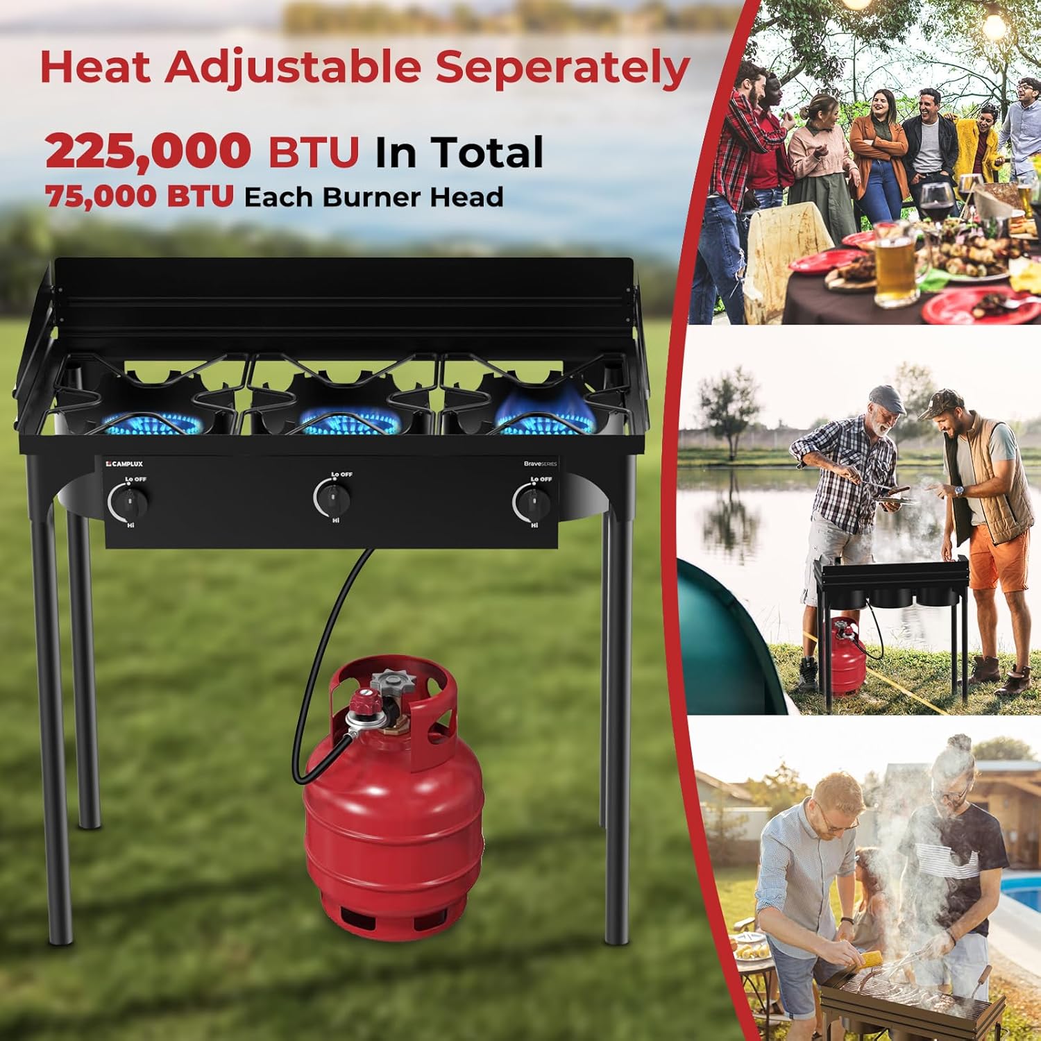 CAMPLUX 225,000 BTU 3 Burner Camping Stove