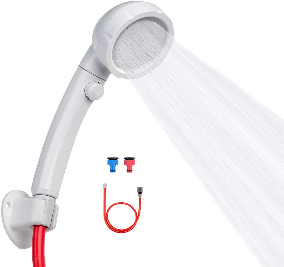 Camplux Hand Held Showerhead with ON/Off Switch, Portable Spray Shower Head, High Pressure Shower Heads with Garden Hose Quick Connector and Mounting Kits