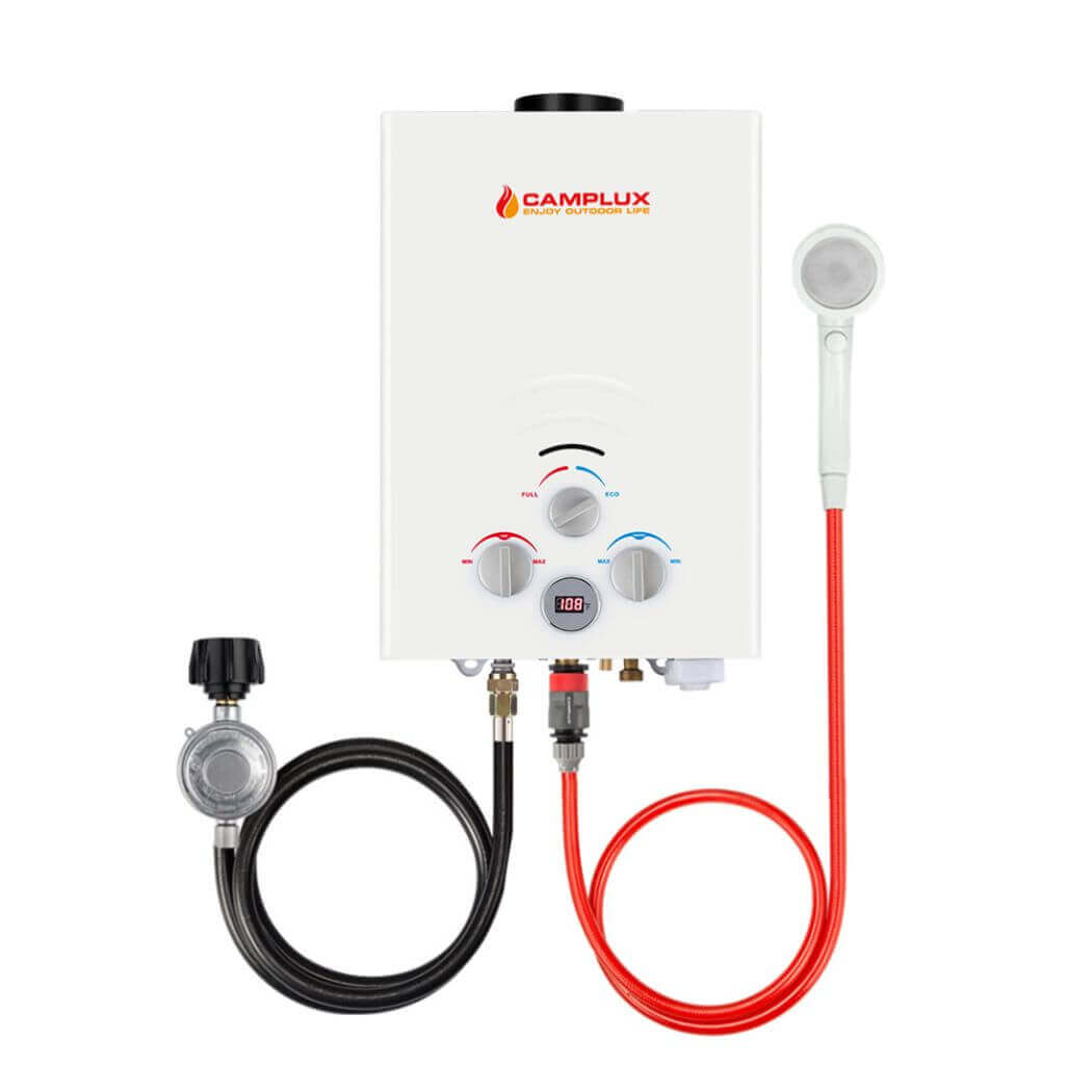 Efficient and convenient, the Camplux portable water heater is perfect for outdoor use.