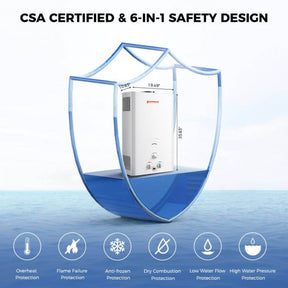 A CSA certified water heater with multiple safety features, designed to give hot shower safely everytime.
