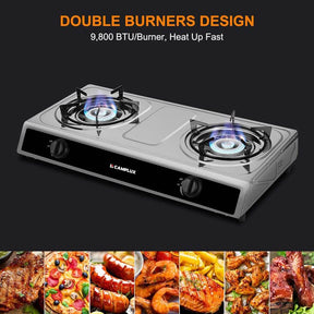 Camplux 2 Burners 19,600 BTU Outdoor Gas Stove with Auto Ignition