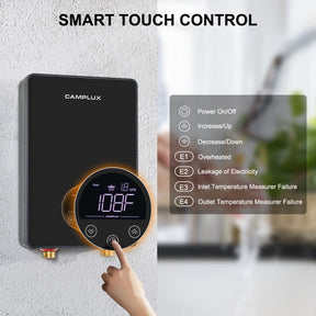 A smart touch control water heater with advanced features for convenient and efficient water heating.