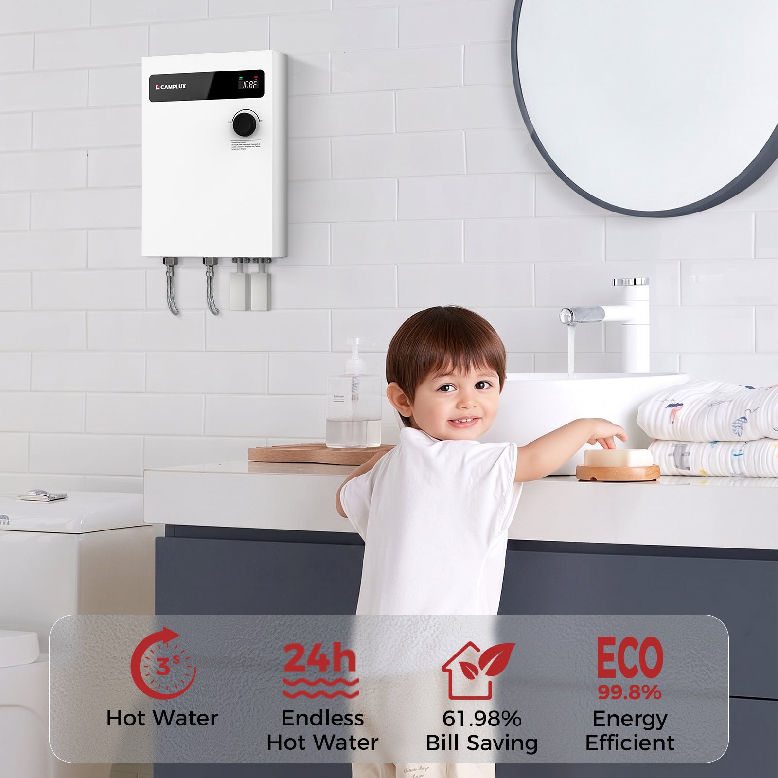 Camplux On Demand Electric Tankless Water Heater 18kW | White