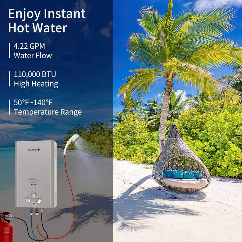 Home Camplux 4.22 GPM Tankless Propane Off Grid Water Heater - Grey