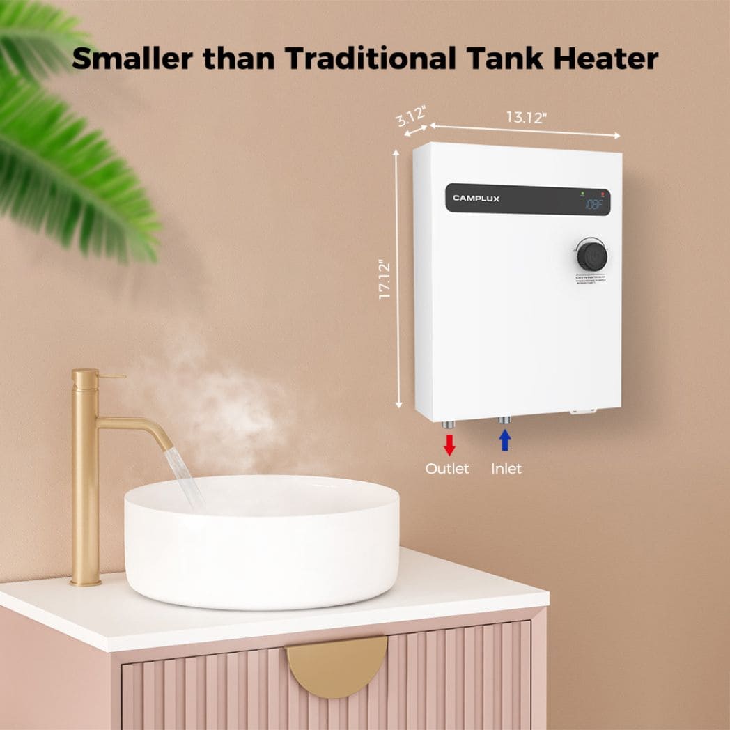 A enfficient water heater, smaller than the traditional ones, suitable for limited spaces and energy-efficient.