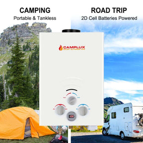 Camplux portable water heater: instant hot water wherever you go.