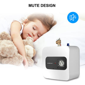Mute design portable electric water heater, ideal for indoor installation.