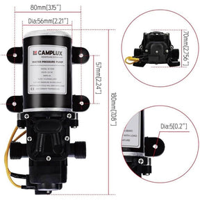 Camplux Pompe à Eau 12V 4.3L/min 35PSI - Pompe Auto-Amorçante Silencieuse Pour Camping-Car, Bateau, Douche Extérieure, RV, Pression Stable