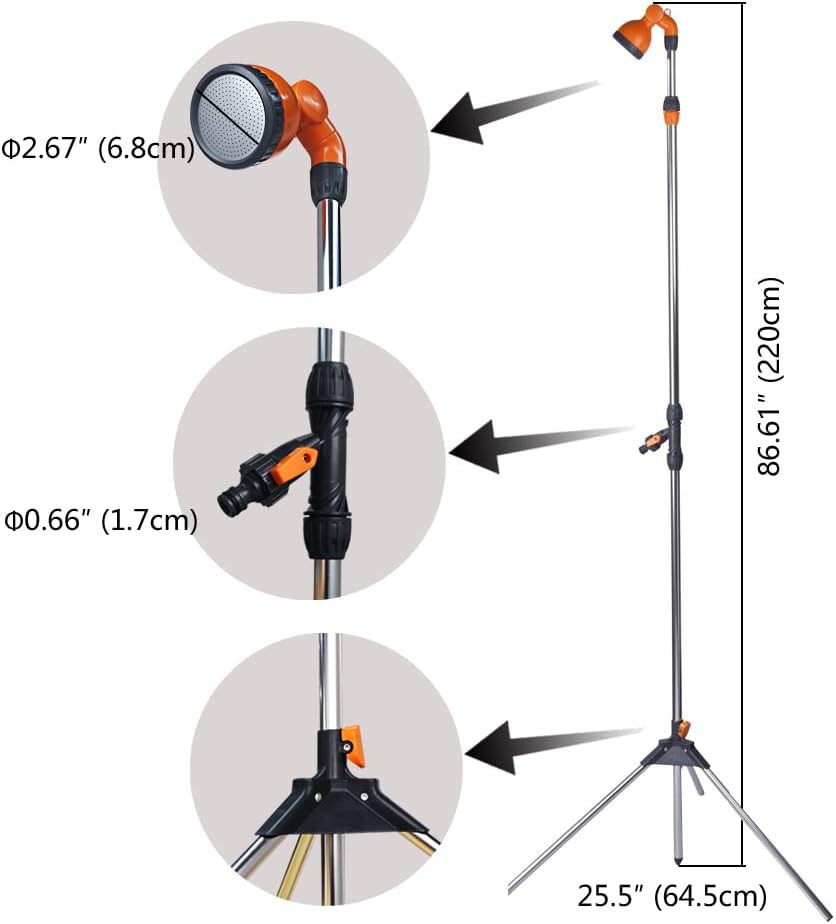 Portable Poolside Outdoor Shower with on/off Valve and Tripod Stand