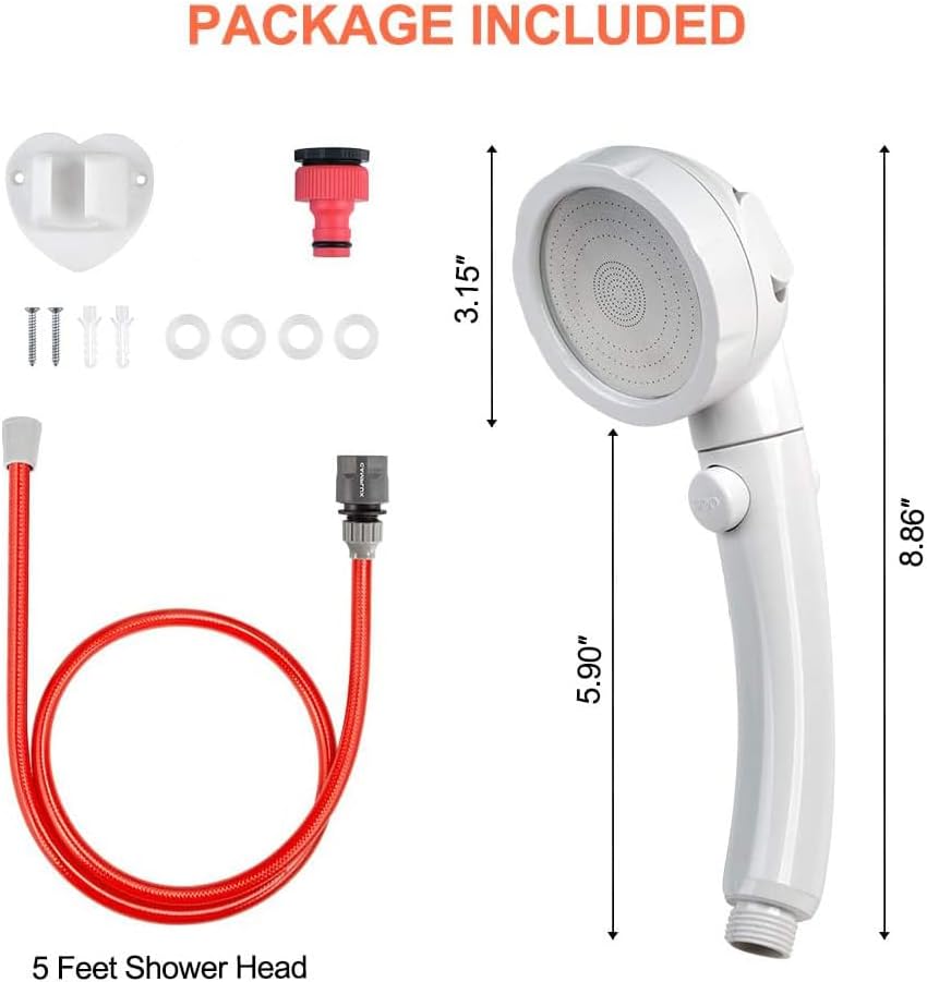 Camplux Pommeau de douche à main avec interrupteur marche/arrêt, pomme de douche portable, pommeau de douche haute pression avec connecteur rapide pour tuyau d'arrosage et kits de montage 