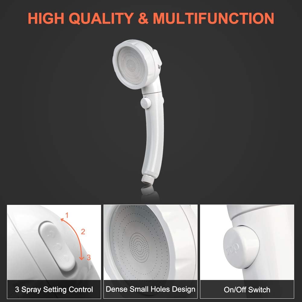 Camplux Pommeau de douche à main avec interrupteur marche/arrêt, pomme de douche portable, pommeau de douche haute pression avec connecteur rapide pour tuyau d'arrosage et kits de montage 